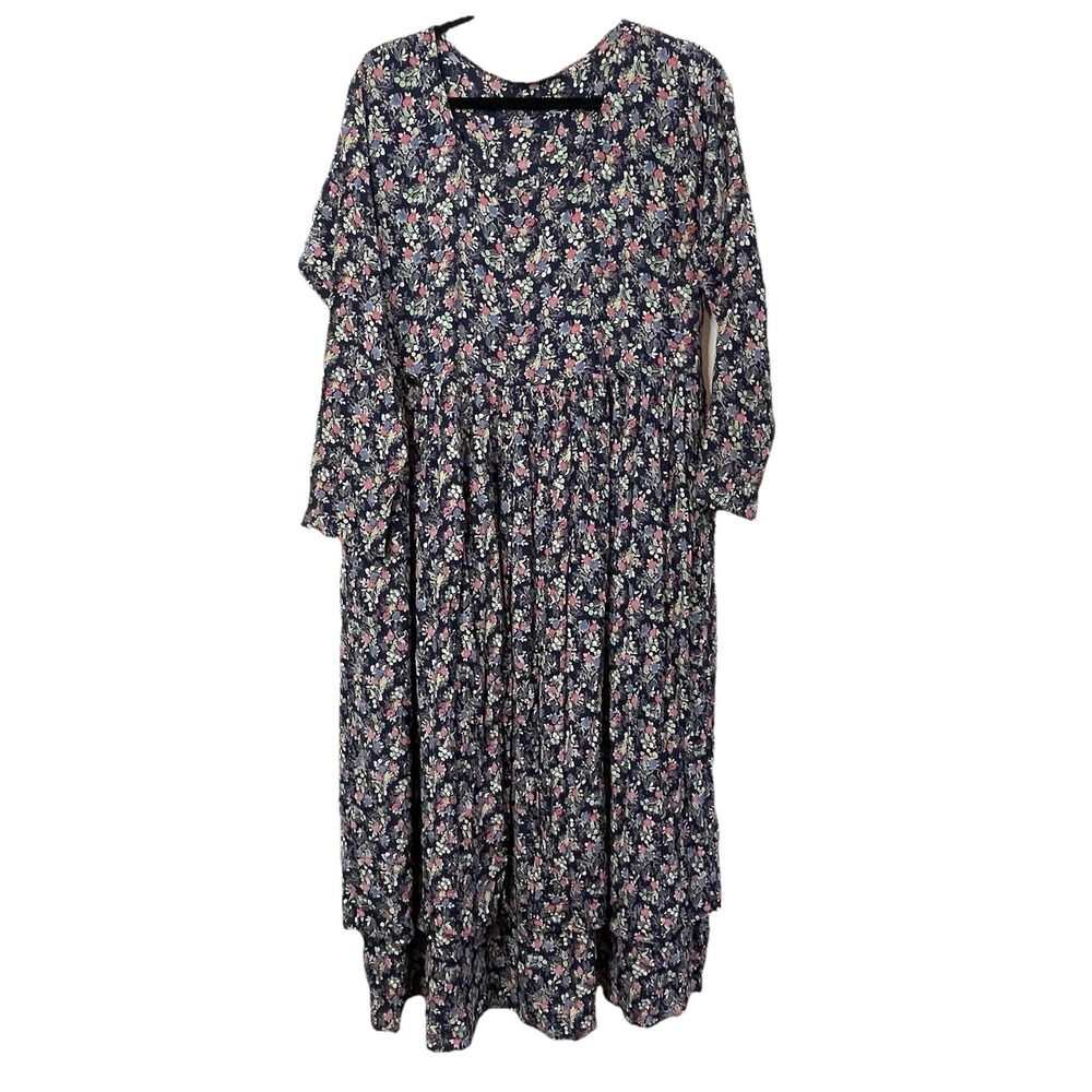 Vintage Dress To Kill Jane‎ Mohr Floral Navy Floral Dress Cottagecore Grannycore - Picture 2 of 16